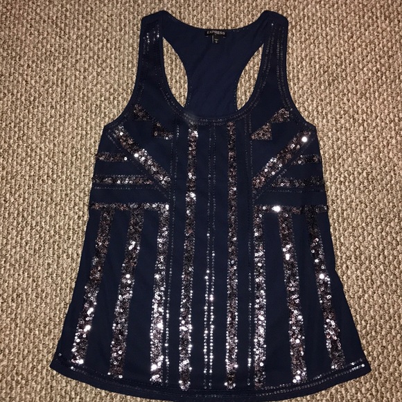 Navy Blue Express Sequin Top - Picture 2 of 4